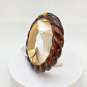 New! CHICO'S Bria Tortoise Bracelet Resin Acrylic Bangle Gold Tone New W Tags